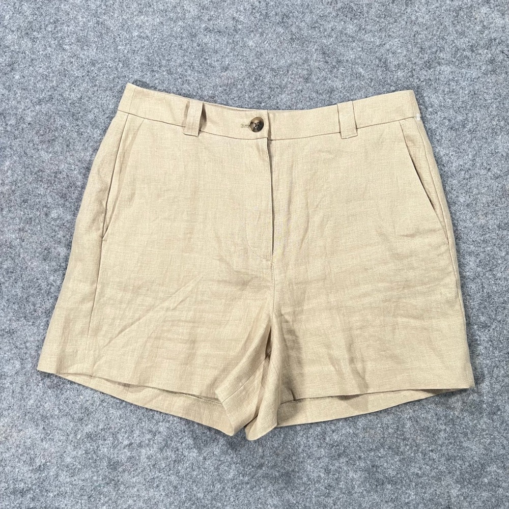 Boden Shorts Womens 8 Tan 100% Linen High Waisted Casual Westbourne Linen Shorts